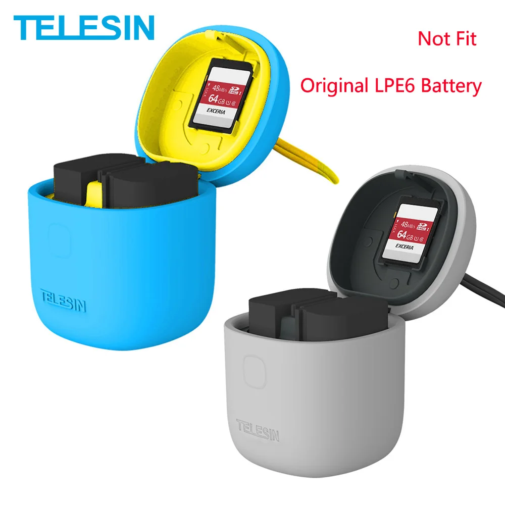 Зарядное устройство TELESIN LPE6 2 шт для чтения SD карт Аккумуляторов Canon 5D Mark II III EOS 6D 7D