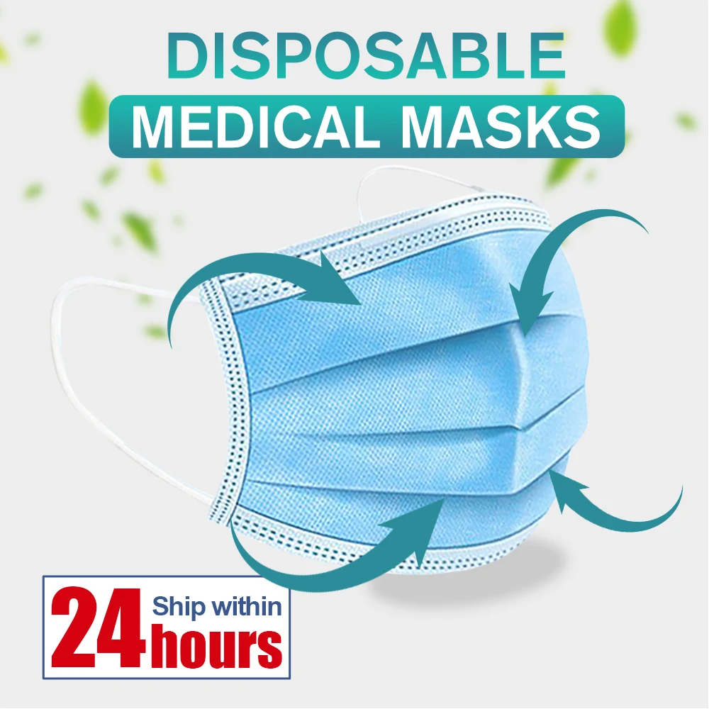 50pcs Disposable Medical Mask 3-Layers Non-Woven Breathable Meltblown Cloth Face Masks Protective Baby Adult Hot Sale | Красота и