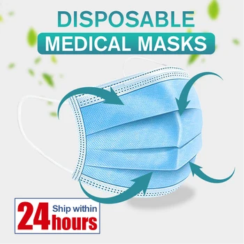 

50pcs Disposable Medical Mask 3-Layers Non-Woven Breathable Meltblown Cloth Face Masks Protective Baby Adult Masks Hot Sale