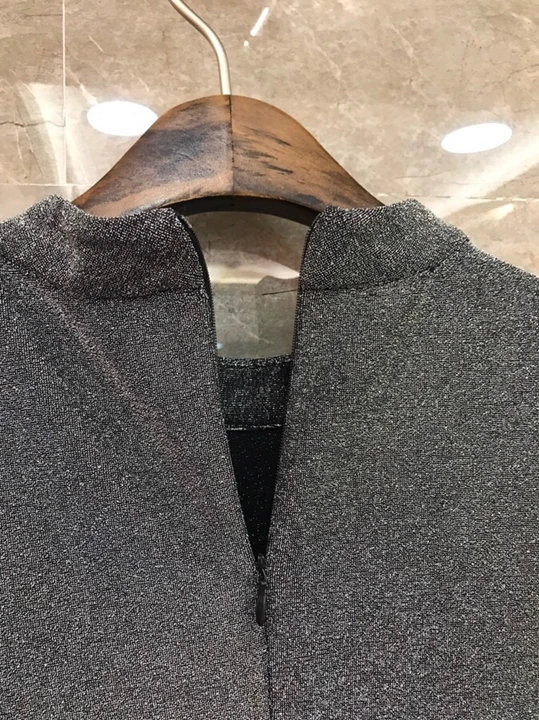Высококачественное трикотажное платье Весна Осень Зима Vestidos женское трикотажное платье с люрексом и поясом из бисера, тонкое серое черное платье