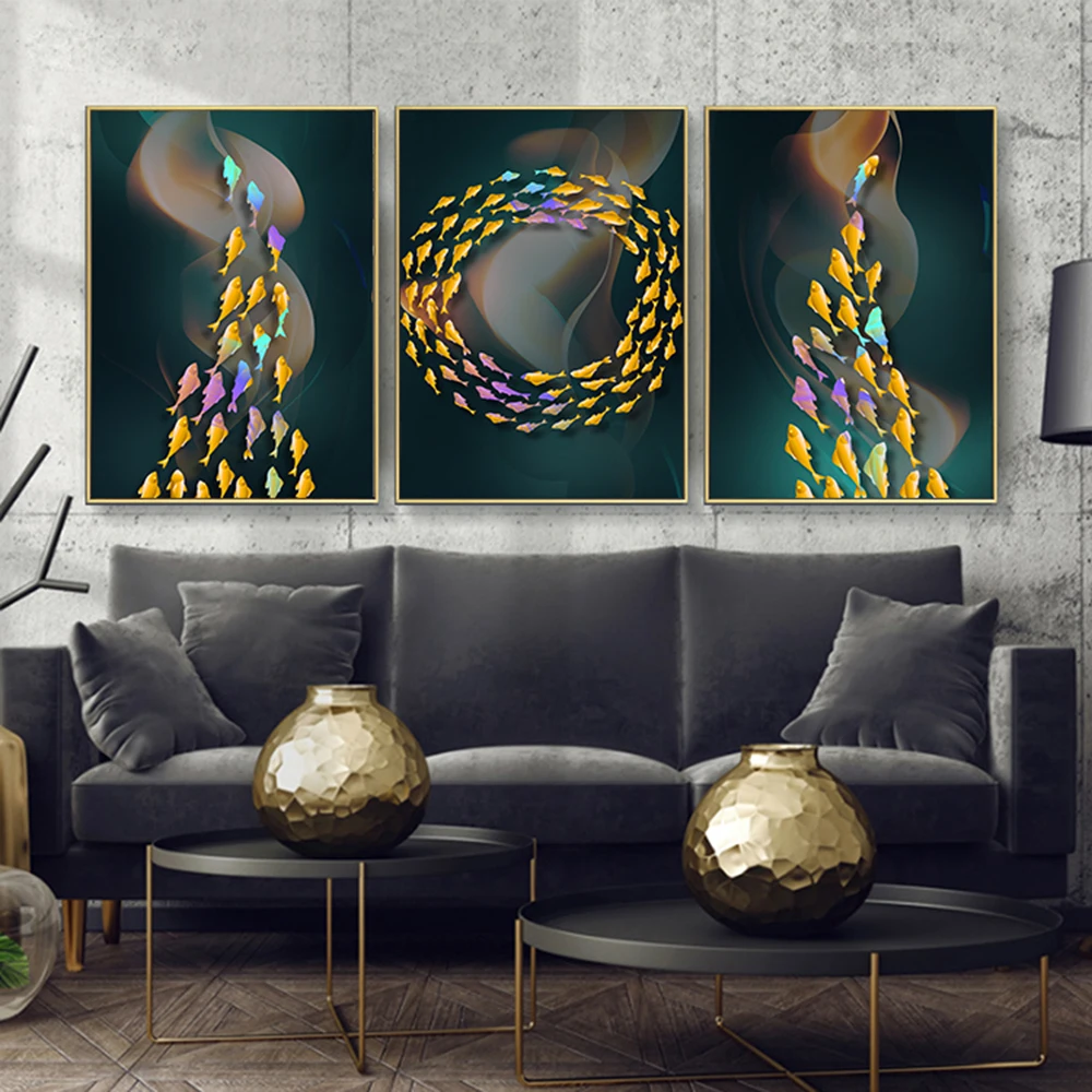 Modern Living Room Abstract Starry Sky Artistic Conception Golden Fish Butterfly Poster Canvas Painting Wall Art Home Decoration | Дом и сад