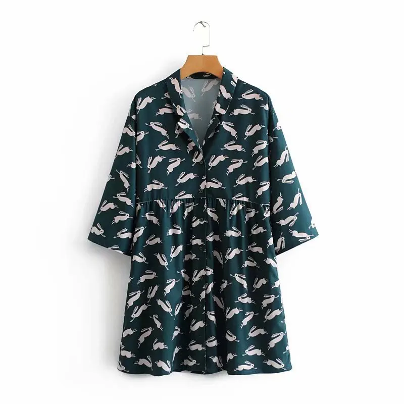 

2019 Western Style Autumn And Winter Women's Dress New Style Green Little Bunny Waist Hugging Dress