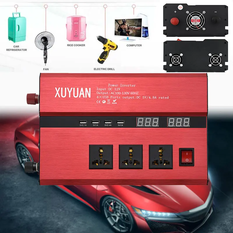 Vehemo солнечный Мощность инвертор DC12V/24 В к AC110/220 В адаптер конвертер авто Инвертор из алюминиевого сплава преобразователи автомобильный инвертор светодиодный