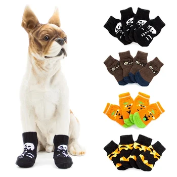 

Pet Waterproof Pumpkin Dog Socks Small Medium Dog Dirty-proof Feet Cover Sock Anti-slip Sole Paw Protectors Halloween 4PCS/SET