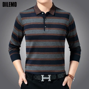 

Fashion Brand Sweaters Men Turndown Slim Fit Jumpers Knitwear Striped Collar Winter Pullovers Korean Style Casual Clothing Male