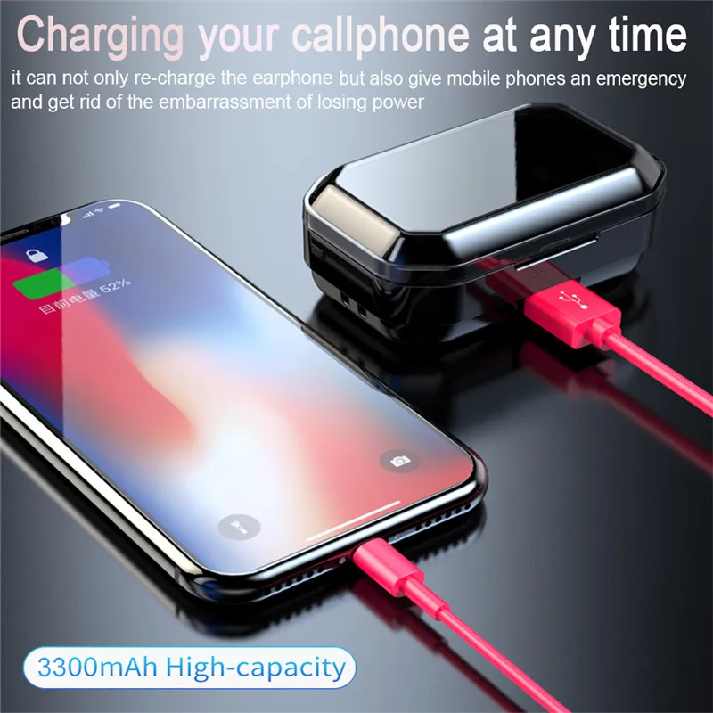 New G02 Earphone Wireless 3300mAh LED Smart Power Bank TWS 5.0 Bluetooth 9D Stereo IPX7 Waterproof PK G01 for all phone
