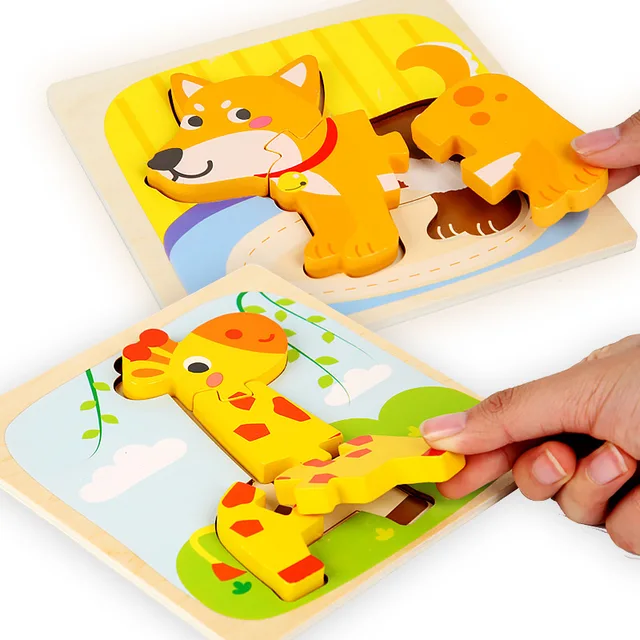 15*15cm Kids Montessori Toys 3D Wooden Puzzle Baby Cartoon Animal/Traffic Jigsaw Puzzle Toys for Children Early Learning 5