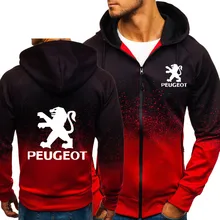 Толстовки для мужчин Пежо автомобиль логотип печати Повседневная Хип Хоп Harajuku градиент цвета с капюшоном флисовые толстовки на молнии куртка мужская одежда