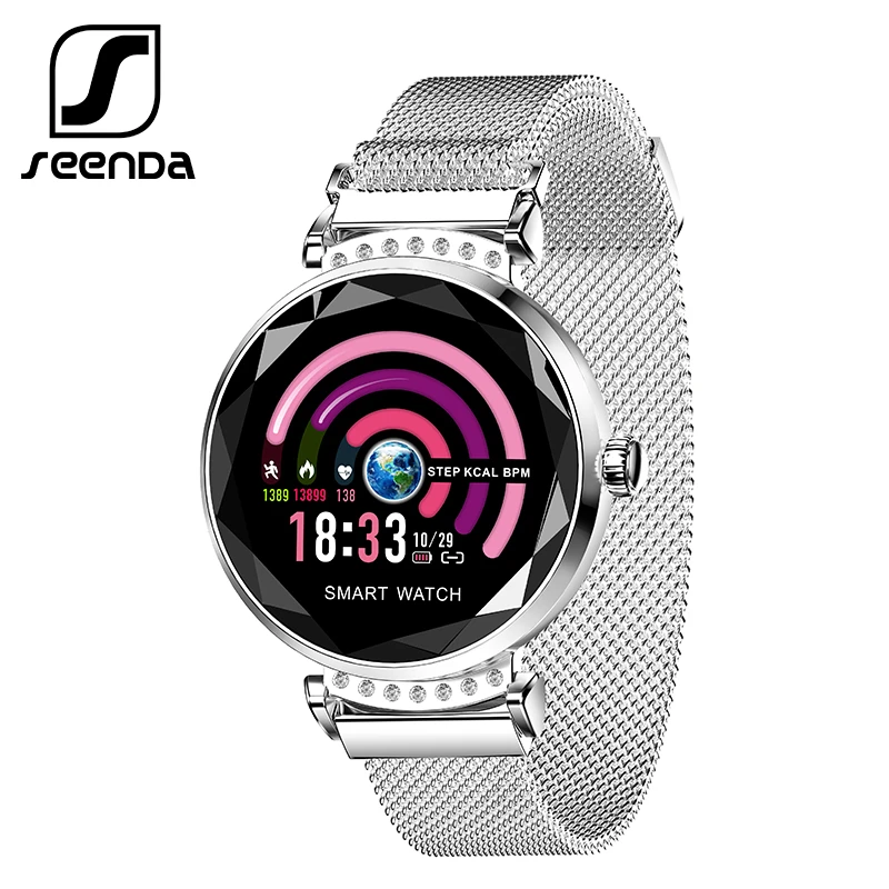 SeenDa женские Смарт часы браслет 3D алмазное стекло сердечный ритм SmartWatch Монитор артериального давления леди подарок Браслет фитнес