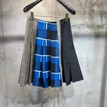 Осенняя Новинка, Женская клетчатая Лоскутная юбка, женская модная плиссированная юбка ddxgz2 10,31