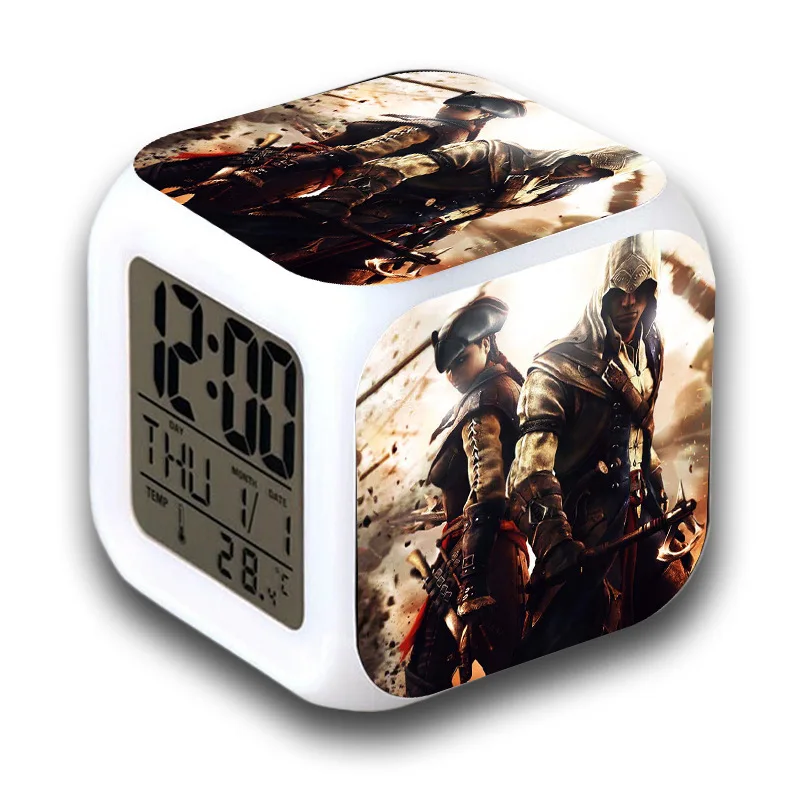 Assassin's Creed Assassins Creed сопутствующие товары светодиодный Цвет Фул Цвет изменение квадратные часы креативные маленькие часы-будильник