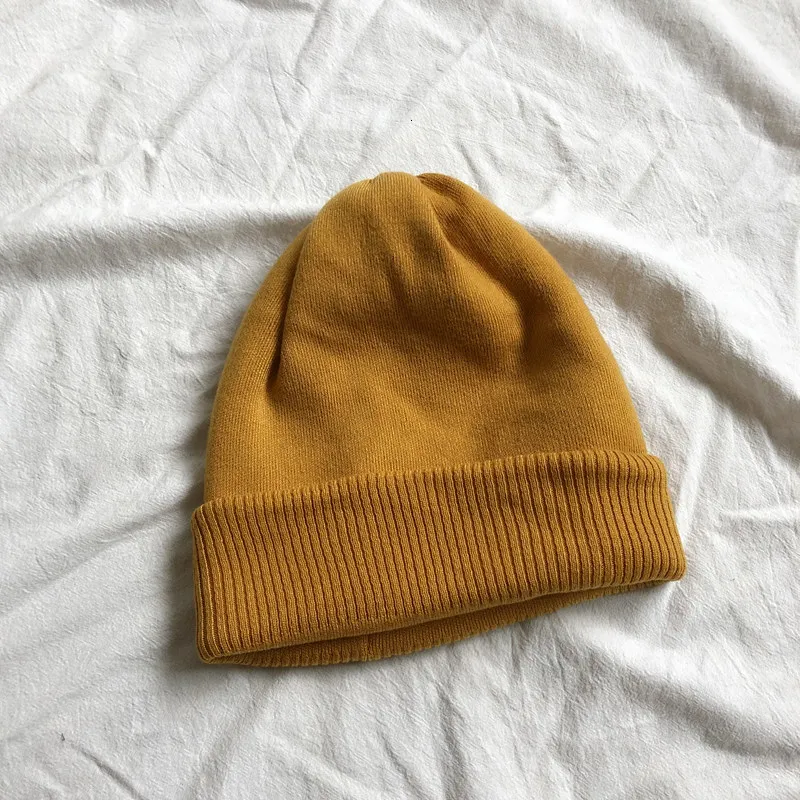 yellow LANMREM Осень новинка зимы модные однотонные Цвет складной вязаный эластичный теплый мягкий шерстяной утолщение Кепки женский PB289 - Цвет: yellow