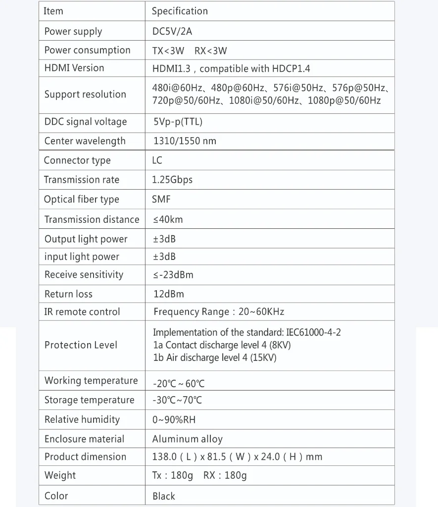  LKV378A-V4.0 HDMI ȣȯ ͽٴ,   , SMF(LC), IR  , ִ 40km, 1080P @ 60Hz