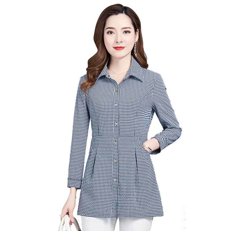 

Formal Office Work Wear Women Spring Autumn Style Blouses Shirts Lady Casual Plaid Printed Turn-down Collar Blusas Tops DF2965