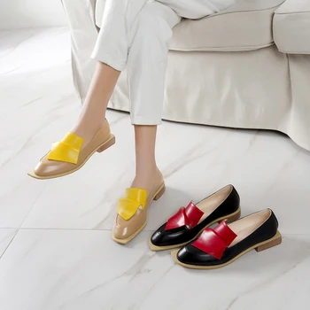 

INS hot women Pumps Genuine Leather plus size 22-26 cm Fashion 2-tone stitched loafers shoes woman luxury shoes women designers