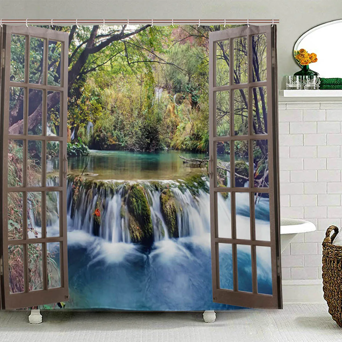 3D водопад пейзаж водонепроницаемый ванная душевая занавеска ковер набор Солнечный свет полиэстер занавеска для ванной Нескользящая Крышка для туалета коврик для ванной - Цвет: 01 Shower Curtain