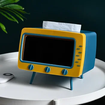 

2 In 1 Tissue Box Office Desk Box Creative TV Appearance With Phone Stand Function Napkin Case Organizer