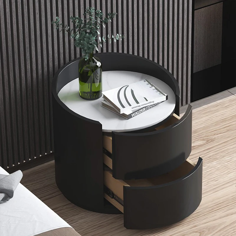 New modern light luxury black and white double drawer night table compact bedroom hotel furniture Bedroom Furniture
