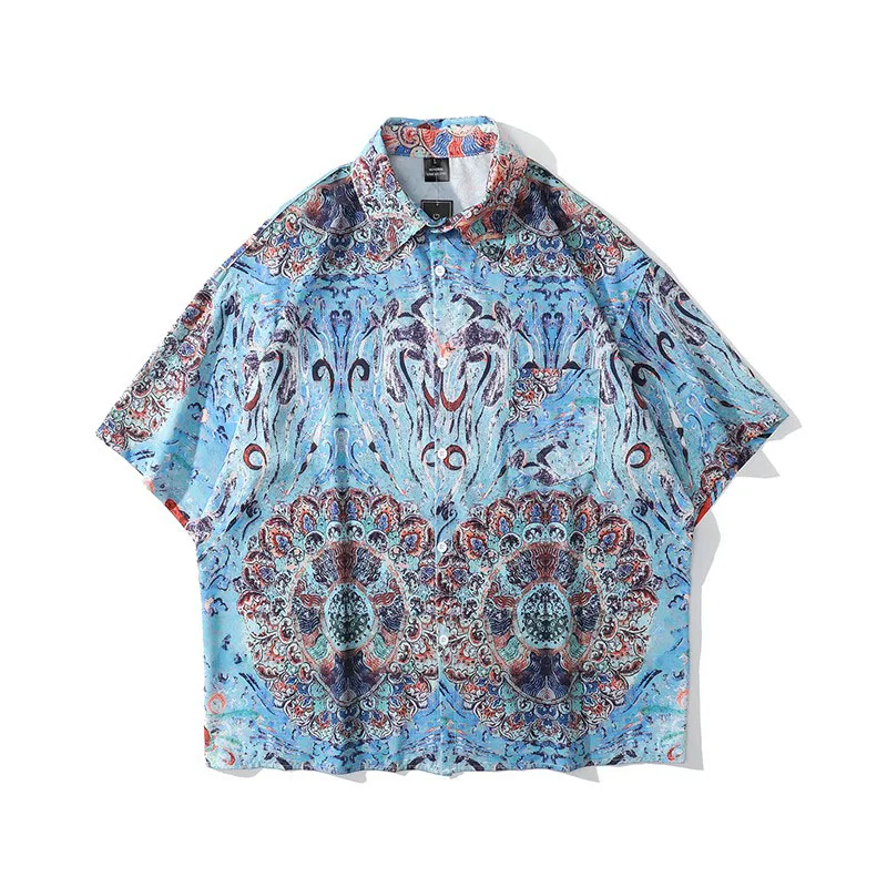 Men Shirt Short Sleeve 2021 New Arrival Summer Loose Flowers Male Shirt Thin Fashion Chinese Ethnic Style Hot Sale S84