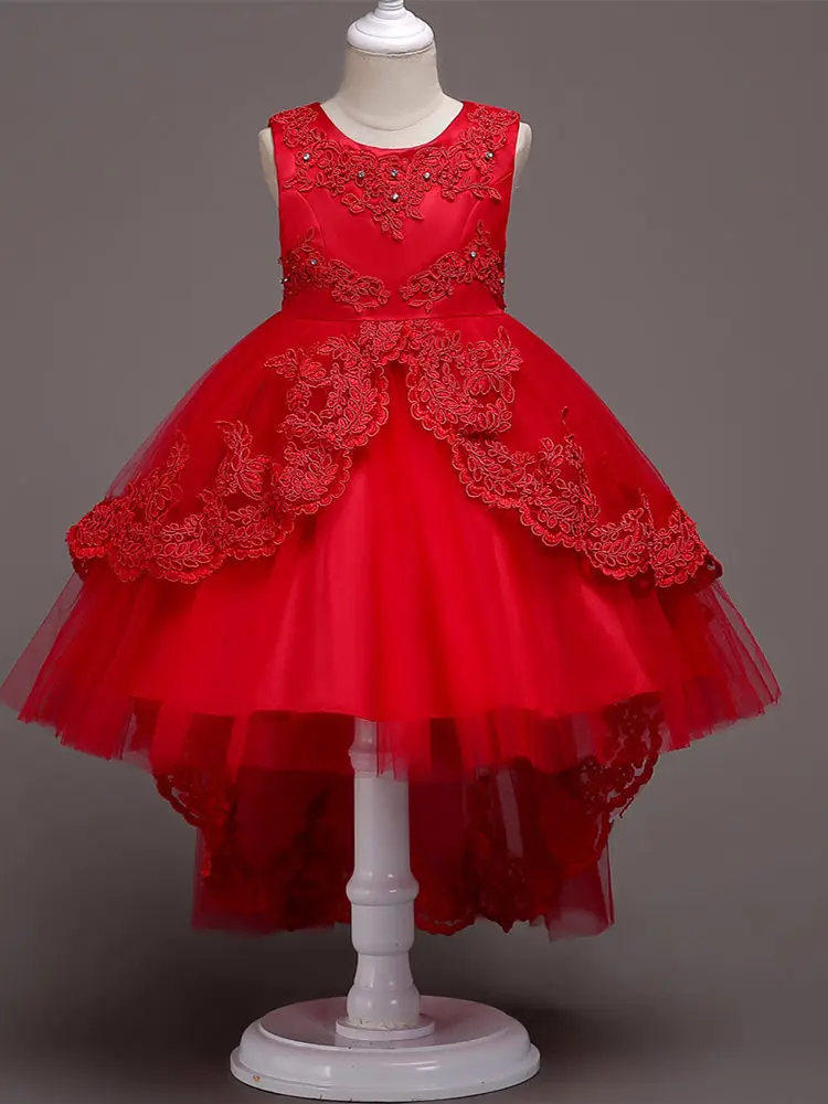 It's Yiya/Платья с цветочным узором для девочек; элегантные пышные платья для причастия; кружевные Детские Вечерние платья с бантом; цвет синий, белый, розовый, красный; 584