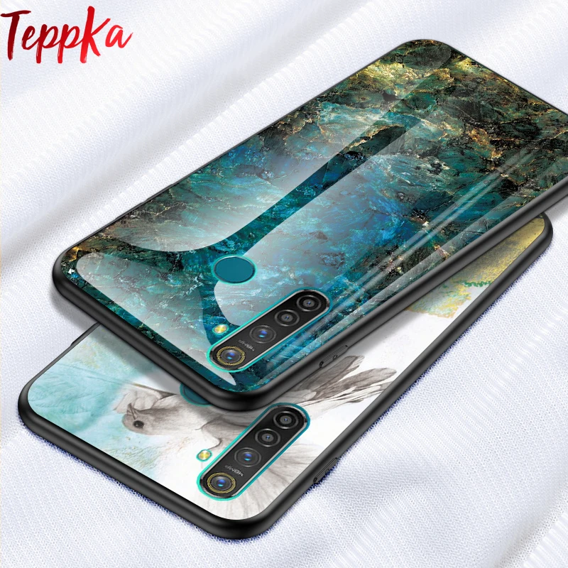 

TeppKa Marble Case For Realme Q Case Glass Hybrid Soft Silicone Cover For OPPO Realme Q Case