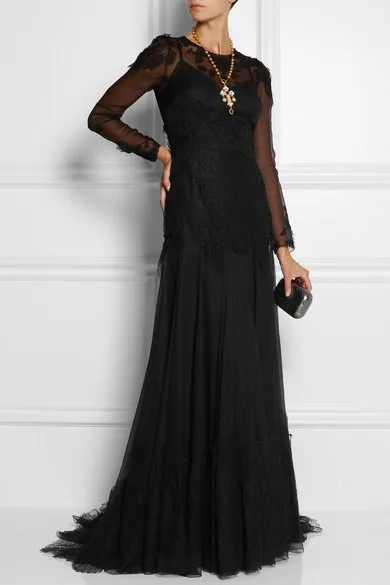 Формальные Вечерние платья vestido de festa appliques robe de soiree новое модное сексуальное черное вечернее платье с длинным рукавом