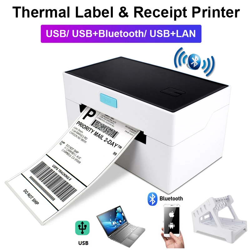 Kecepatan Tinggi Desktop USB Bluetooth Thermal Printer Stiker Pembuat Label Pengiriman Label Barcode Printer untuk Express Label