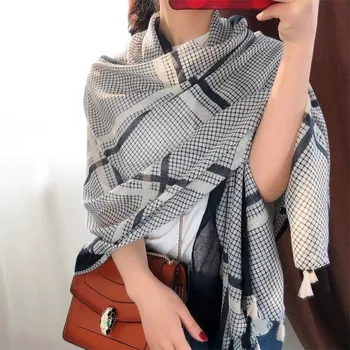 

Luxury brand scarf women's spring autumn Korean version versatile Plaid splicing long shawl shawl dual purpose summer sunscreen