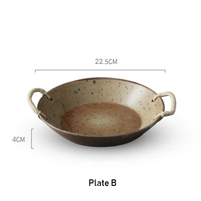 Керамические тарелки ручной работы в стиле ретро, керамическая тарелка в японском стиле, миска для фруктов, пеньковая веревка, ручка, домашний декор, набор посуды 1226 - Цвет: Plate B