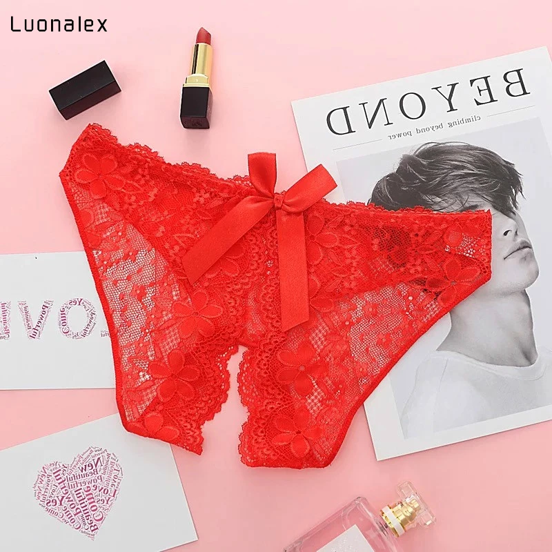 Luonalex/женские сексуальные костюмы, эротическое белье, женское нижнее белье с открытой промежностью, женские кружевные сексуальные трусики с бантиком