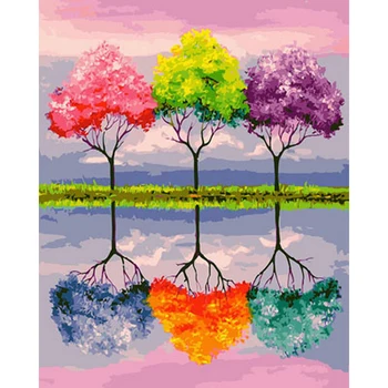 

DIY Painting By Numbers Colorful Tree Kit Oil Picture By Numbers Landscape Wall Art Painting on Canvas Home Decoration Gift