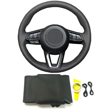 

Black genuine leather DIY hand-stitched braided steering wheel cover for Mazda CX-3 CX3 CX-5 CX5 2017 2018 car accessories cover