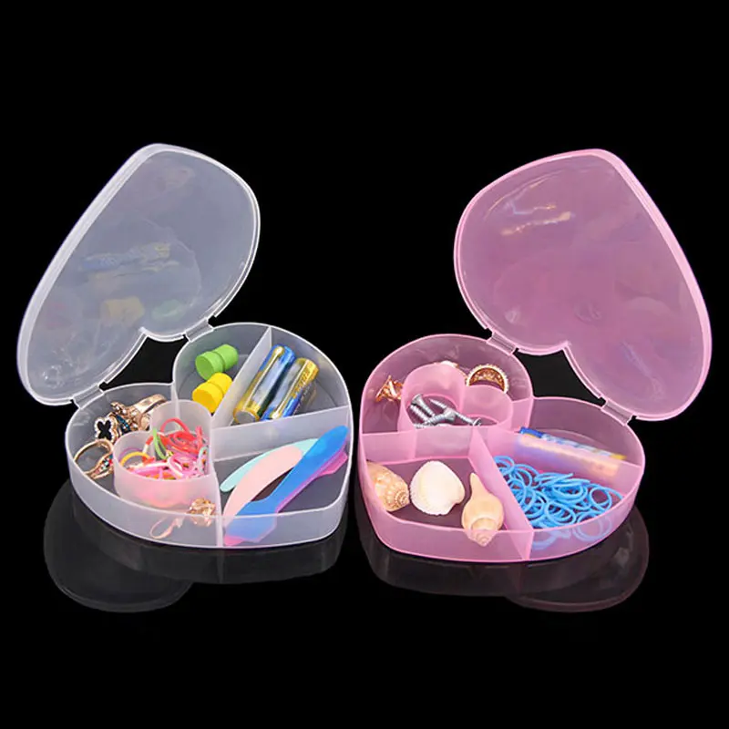 Newly 5 Grid Love Heart Compartment Plastic Storage Box Case Electronic Jewelry Bead Stuff Container CLA88 | Красота и здоровье