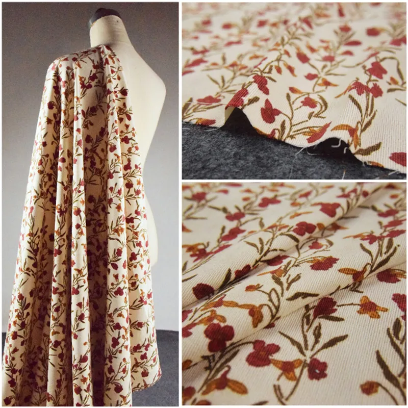 Half Meter Autumn Winter New Design Little Flower Print Cotton Corduroy Fabric For Shirt Coat Face Shoe Surface T1498 Half Meter Autumn Winter New Design Little Flower Print Cotton Corduroy Fabric For Shirt Coat Face Shoe Surface T1498