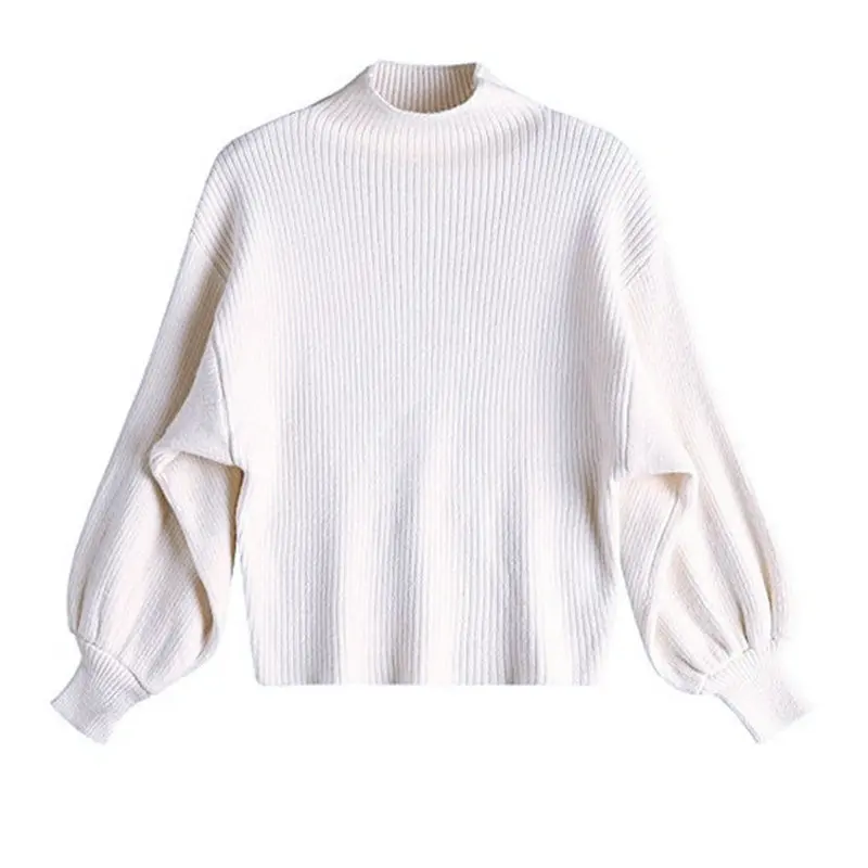 Women's Sweater Coat 2018 Fashion Loose Bat Solid Color High Collar Bubble Sleeve Pullover WM03 | Женская одежда
