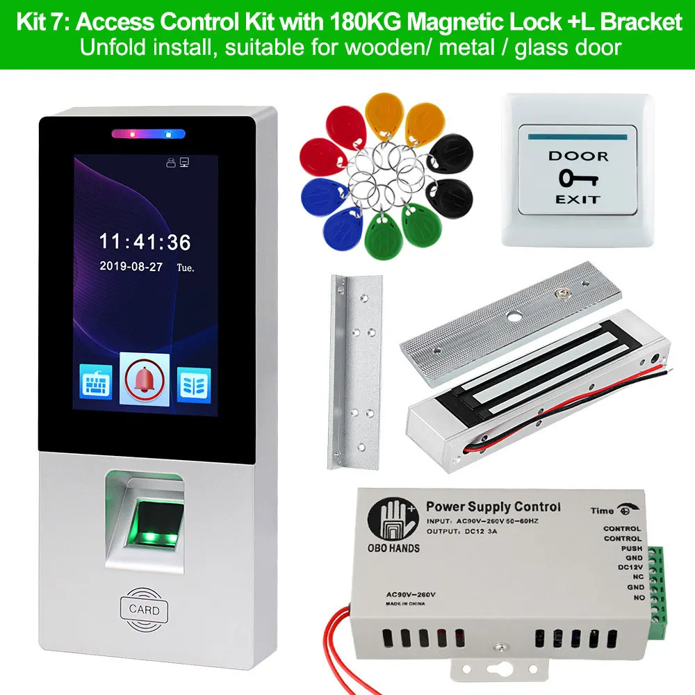 RFID биометрическая система контроля доступа отпечатков пальцев комплект питания сенсорного экрана клавиатуры контроля доступа электрические дверные замки карты EM - Цвет: Kit 7