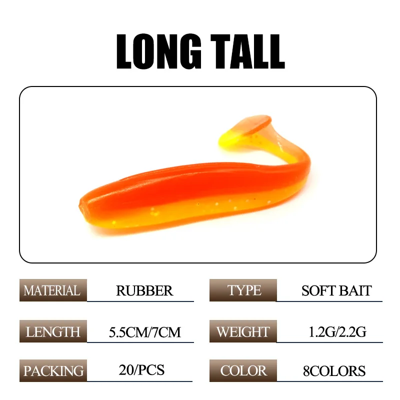 

20 pcs Jigging Wobblers Fishing Lure 55mm 70mm shad T-tail soft bait Aritificial Silicone Lures Bass Pike Fishing Tackle
