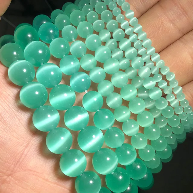 JHNBY Mixed Colors Cat's Eye opal Natural Stone 4/6/8/10/12MM Spacer glass Loose beads for Jewelry making DIY bracelets Findings Vegetation green