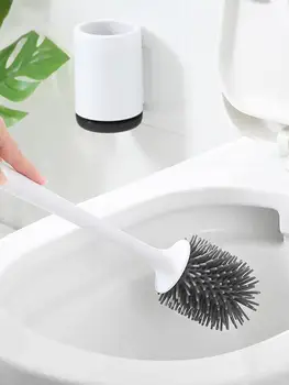 

TPR Soft Toilet Brush Long Handle Hair Wash Toilet Rubber Brush Free Punching Wall Hanging Household Bathroom Cleaning Tools
