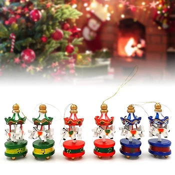 

Christmas Wood Carousel Horse Ornaments Mini Beautiful Wooden Xmas Children Gift Toys New Year Pendant L9