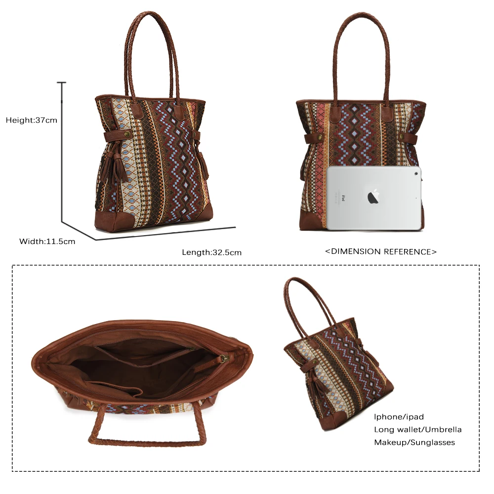 Annmouler Brand Design Women Large Capacity Bags 2022 New Bohemian Style Handbags Quality Brown Female Tote Bag with Tassel