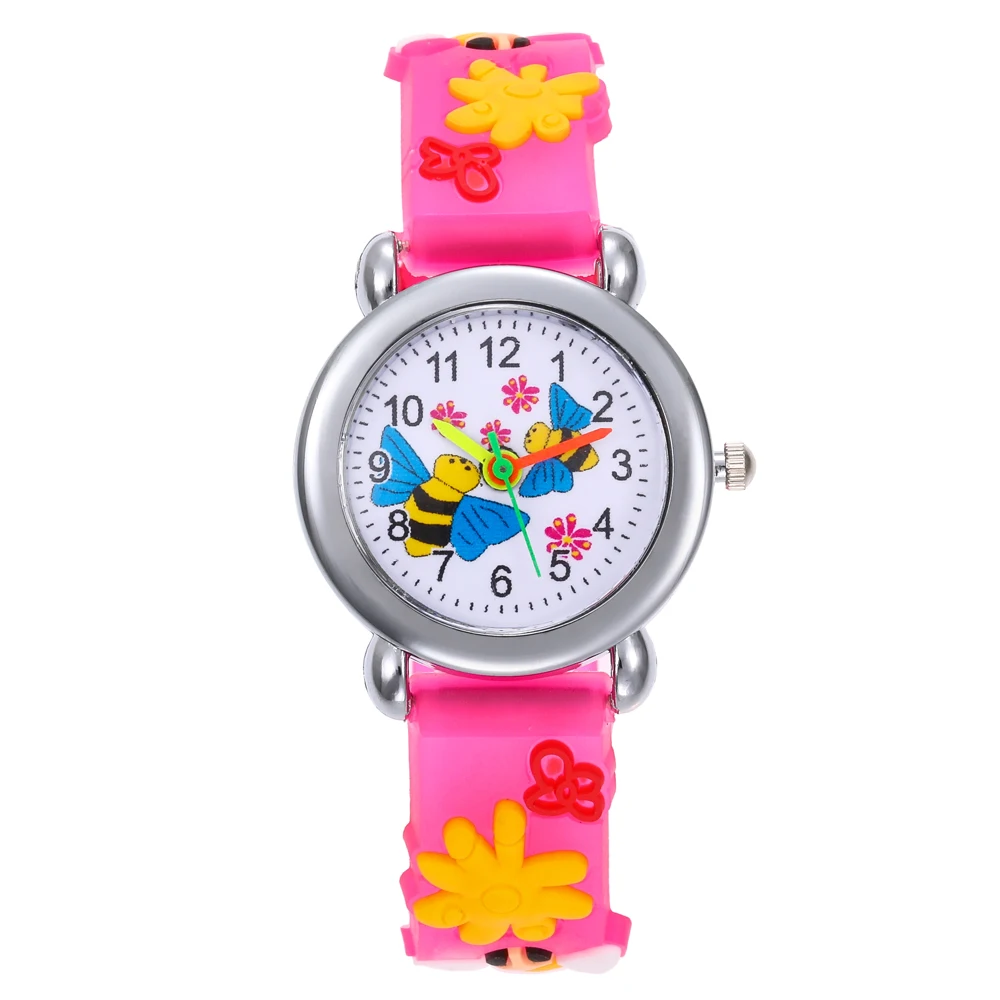 Новые модные силиконовые детские часы с 3D рисунком пчелы для девочек и мальчиков, подарок студентам, кварцевые наручные часы relogio kol saati - Цвет: Розовый