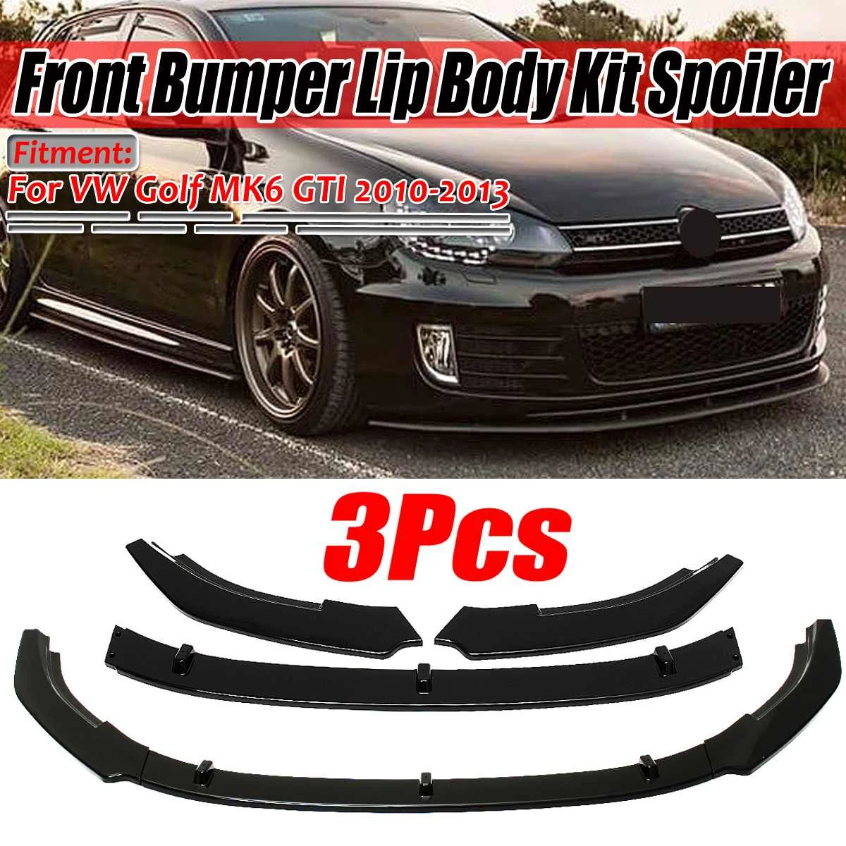3 Piece Carbon Fiber Look/ Black Car Front Bumper Splitter Lip Diffuser Body Kit Spoiler For Vw