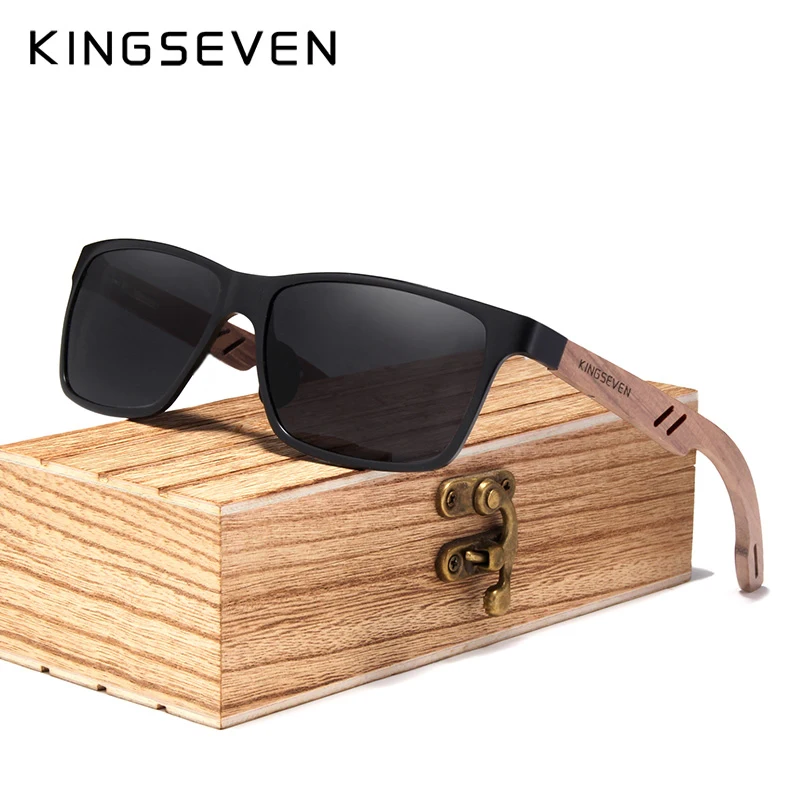 KINGSEVEN 2021 Новинка TR90 + натуральные деревянные солнцезащитные очки из ореха мужские