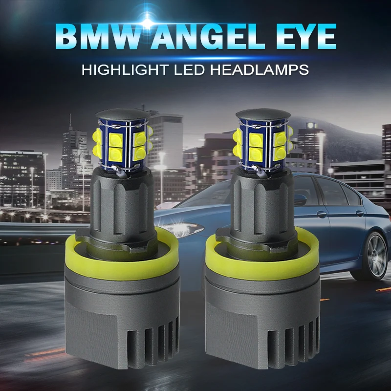 

Racbox 2pcs 120W Angel Eyes Error Free 12LED Bulbs For BMW E39 E53 E60 E63 Super Bright Car Front Light Lamp Headlight 12V