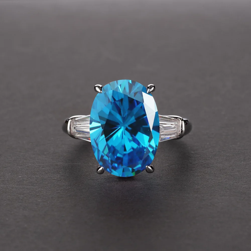 Light Blue Кольцо PANSYSEN с аметистом на годовщину, 925 пробы, серебро, Овальный Рубин, изумруд, кольца на палец для женщин, модные ювелирные изделия, аксессуары - Цвет камня: Light Blue