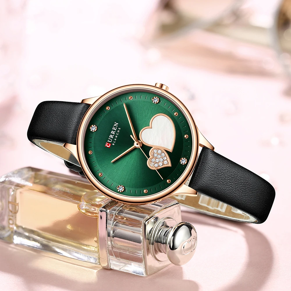 CURREN Women's Watches Top Brand Luxury Quartz Leather Wristwatch with Rhinestone Elegant Thin Clock for Female 5