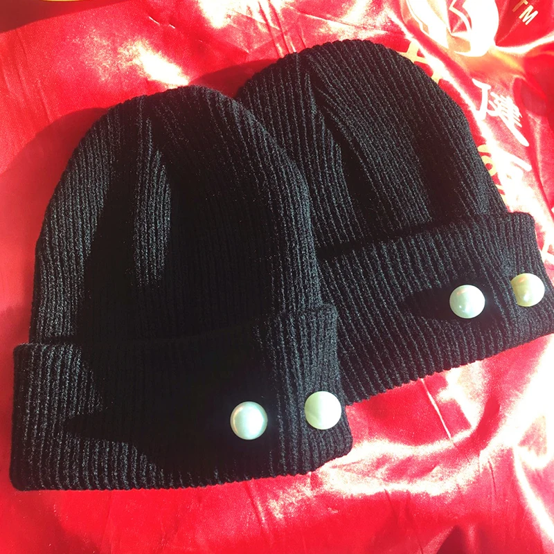 GD зимние шапочки, шапка для женщин и мужчин, теплые вязаные шапки Skullies с жемчугом, уличные повседневные модные хип-хоп шапки