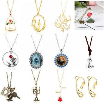 

26 Models Beauty and the Beast Movie Prop Jewelry Necklaces Women's Choker Rose Statement Pendant Necklace