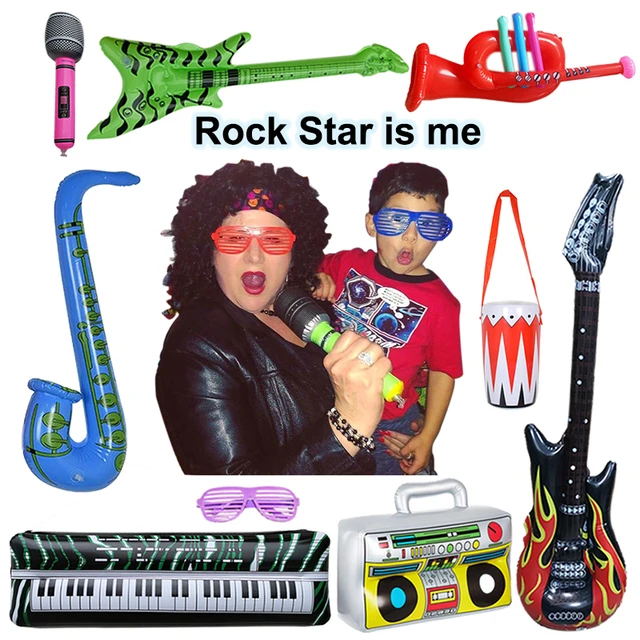 Ensemble de jouets gonflables Rock Star, accessoires de fête, guitare  gonflable, Microphone, lunettes, obturateur, Saxophone - AliExpress